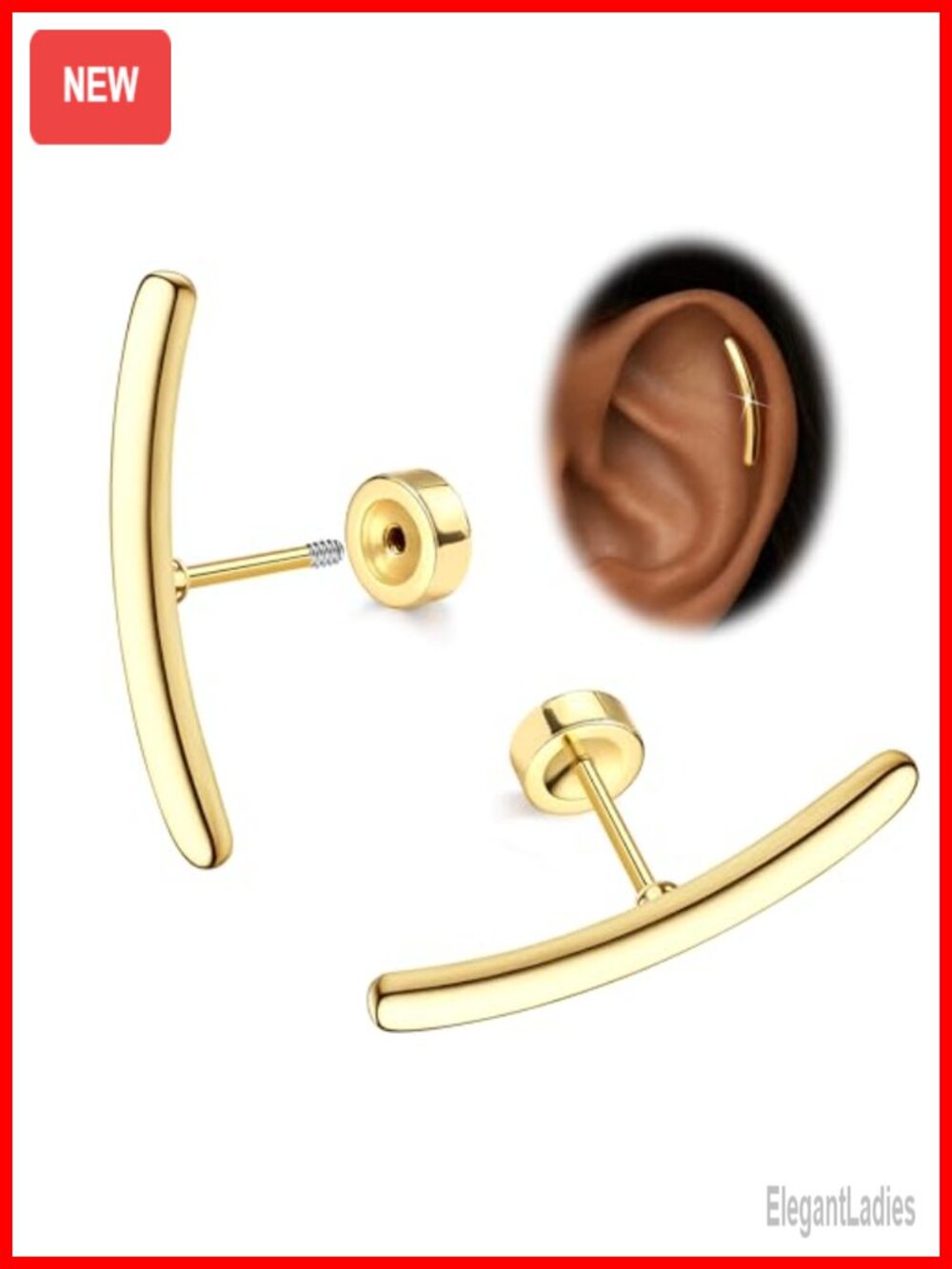 Hypoallergenic Stainless Steel Cartilage Stud Earrings 16G Flat Back Screw